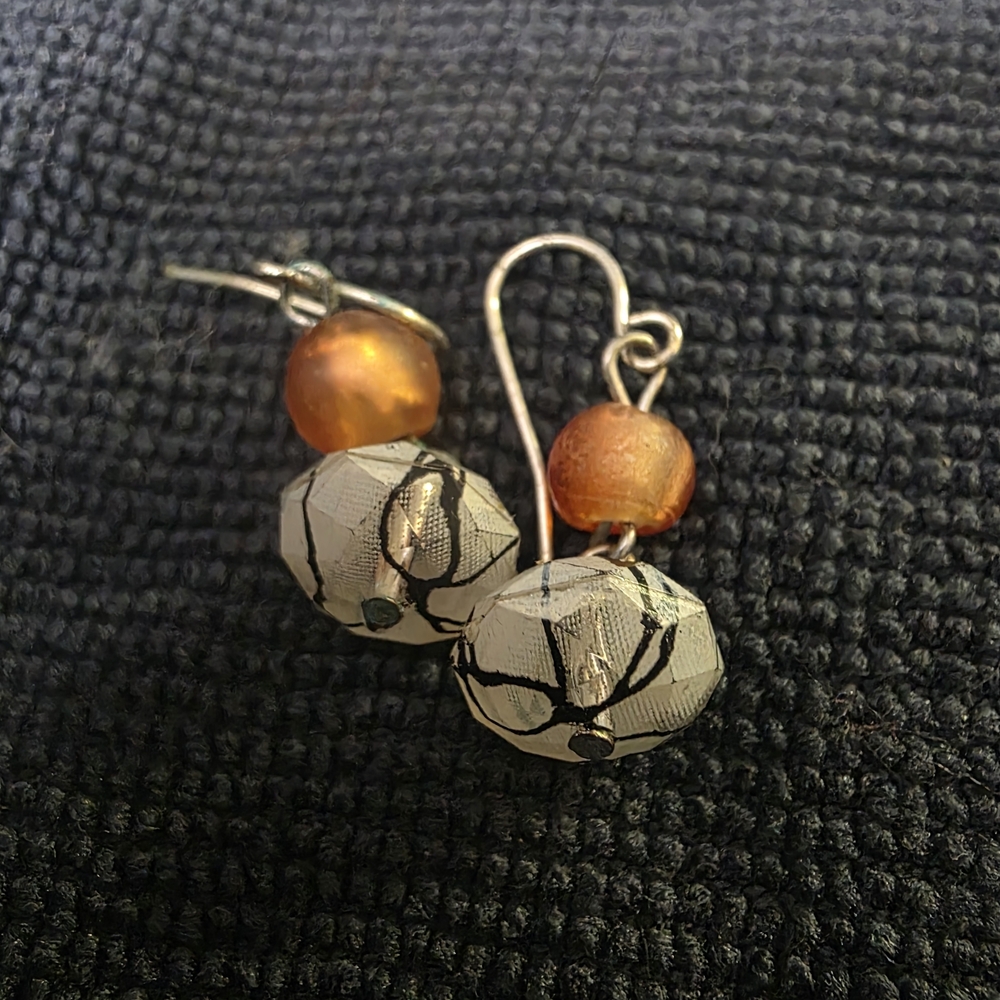 Elegant Orange and Silver Earrings